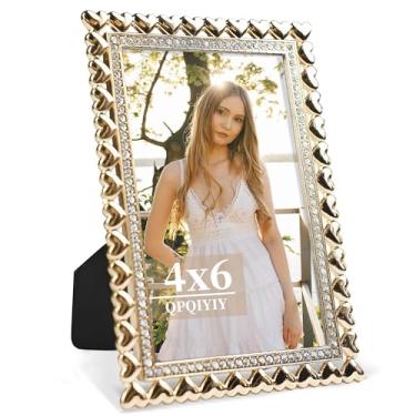Imagem de QPQIYIY Porta-retrato de 10 x 15 cm com capa de vidro real, molduras douradas com mesa ou pendurar na parede, revestimento de metal em forma de coração