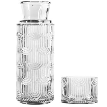 Imagem de Conjunto de garrafa de água de vidro de 640 ml com tampa e copo de 180 ml, jarro retrô europeu para mesa de cabeceira, pia ou prateleira de cozinha