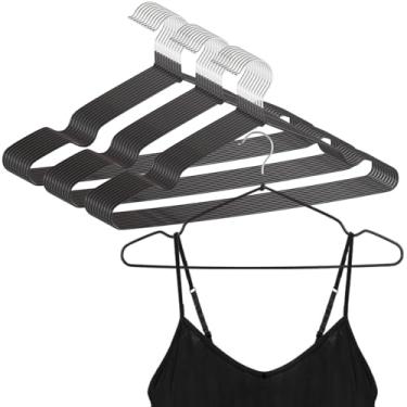 Imagem de Cabides de metal, 30 peças com revestimento de borracha, cabides resistentes para jaquetas, cabides de terno antiderrapantes, calças, cabides pretos, vestidos com alças redondas