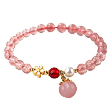 Imagem de Pulseira Crystal Strawberry para mulheres com miçangas rosa