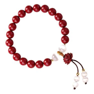 Imagem de Pulseira Cinnabar para mulheres com miçangas de gato e Lotus T
