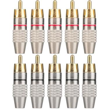 Imagem de Elechood Pacote com 10 conectores RCA macho de solda, conector adaptador de cabo de áudio e vídeo dourado para alto-falante, placa de parede, receptor de áudio e vídeo, amplificadores e sistemas de