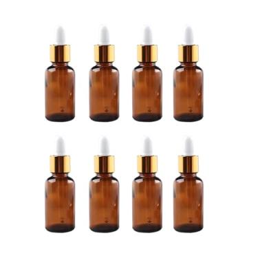 Imagem de ROHIJALE 8 frascos conta-gotas pequenos de vidro âmbar de 15 ml com tampas douradas, recipientes de tintura de viagem à prova de vazamento, frascos vazios para óleos corporais de cutícula