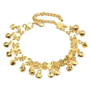 Imagem de Tornozeleira feminina boho com borla banhada a ouro corrente ajustável com sons pendurados com sinos vintage contas de praia cigana indiana moda joias verão moda charme