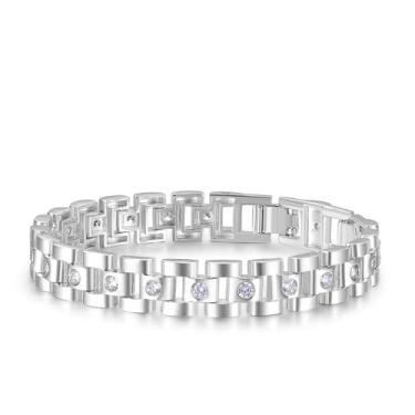 Imagem de TRENDOLLA Pulseira masculina de aço inoxidável, pulseira de corrente de elos cubanos hiphop delicados de 7,5/20 cm, ouro branco e banhado a ouro 14K, One Size, Zircônia cúbica, Zircônia cúbica