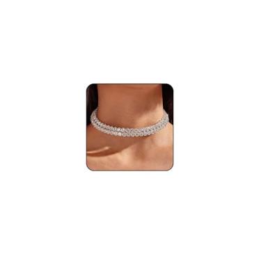 Imagem de Otxas Colar de strass feminino delicado prata gargantilha para mulheres, colar de zircônia cúbica brilhante em camadas, joia de noiva, Adjustable, Metal, Sem Pedra Preciosa