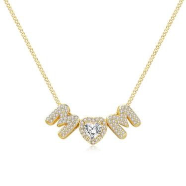 Imagem de ALFISO Colar com nome personalizado para mulheres, banhado a ouro 14K, colar com pingente de letra personalizada, colar com inicial, presente de aniversário e Natal para mãe, namorada, ONE SIZE, Latão