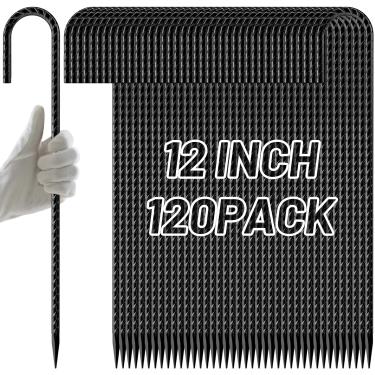 Imagem de AAGUT Estacas de vergalhão de 30,5 cm, pacote com 120, âncoras de jardim revestidas em preto premium, resistentes, estacas de vedação de corrente de resistência à ferrugem para barraca de acampamento