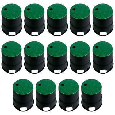 Imagem de LECEHIVO 14 conjuntos de caixas de válvula PP caixa de válvula de irrigação antiderrapante de 15 cm caixa de medidor de água de irrigação de plástico redonda verde e preta para jardim ao ar livre