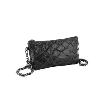 Imagem de Bolsa Feminina Sool Elle Couro Legítimo de Pirarucu – Sustentável, Alça Longa e Curta, Artesanal Brasileira (Preto)