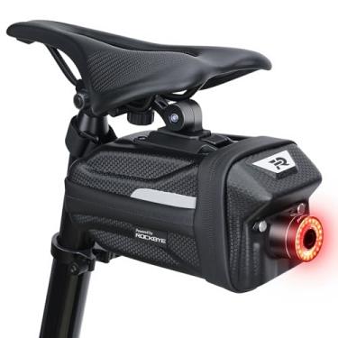 Imagem de YBLNTEK Bolsa de selim de bicicleta com luz traseira de freio inteligente, bolsa de bicicleta sob o assento, pacote de cunha para bicicleta de montanha e estrada