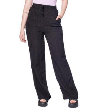 Imagem de Calça Feminina The Style Box Wide Leg Textura Listras Marrom-Feminino