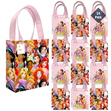 Imagem de Disney Conjunto de sacolas de lembrancinhas de festa de princesas – 24 pacotes de 20 cm Disney para festa de princesas sacolas reutilizáveis para crianças | Artigos de festa de aniversário de princesa