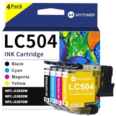 Imagem de MYTONER LC504 Cartuchos de tinta para impressora Brother LC504 compatível com cartucho de tinta Brother funciona com MFC-J1355DW MFC-J1365DW MFC-J1367DW Tinta de impressora pacote com 4 (preto/ciano