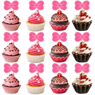 Imagem de Heclia 36PCS Pink Bow Cupcake Toppers Kawaii Bow Cake Topper Set Cookie Cupcake Decorations Cartoon Bows Cup Cake Topper Decor for Women Kitten Bowknot Kitties Theme Happy Birthday Party Decorations