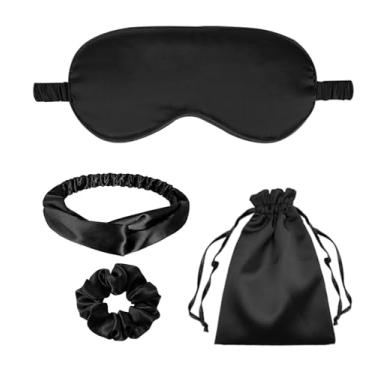 Imagem de 4 peças de máscaras de dormir de seda máscara de olho de cetim cobertura de olhos de seda para olhos vendados faixa de cabeça scrunchies bolsas bolsas presentes de dama de honra