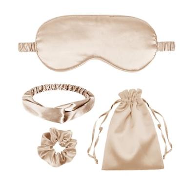 Imagem de 4 peças de máscaras de dormir de seda máscara de olho de cetim cobertura de olhos de seda para olhos vendados faixa de cabeça scrunchies bolsas bolsas presentes de dama de honra