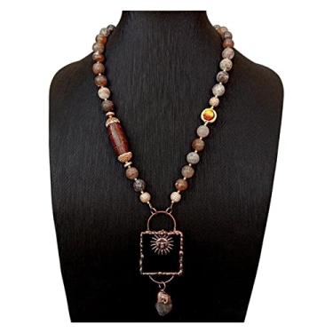 Imagem de URMIBDAI Colares femininos marrom ágata fogo murano colar de contas de vidro ametista preta pingente áspero 61 cm