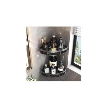 Imagem de Prateleira de Canto em L, Alumínio Preto, 21x28x5cm, Multiuso, 2 Peças com Suportes para Instalação