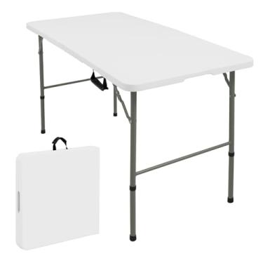 Imagem de JALANCY Mesas dobráveis com alça de transporte, leve, retangular, portátil, de plástico, pernas de aço para festas, jantar, casamento, eventos, piquenique em ambientes internos e externos (1, branco