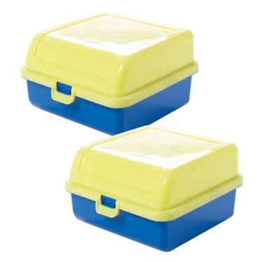 Imagem de Kit Sanduicheira Infantil Dupla Grande Lancheira Porta Lanche Escolar Viagem 1,3 Litros Cores (Azul | Kit 2)