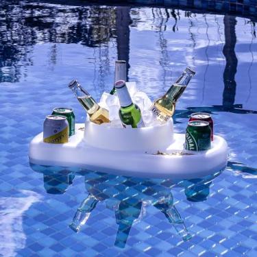 Imagem de Pool Party Cooler Térmico Flutuante com Porta-Copos, Plástico Polietileno, 15 x 52 x 29 cm, para Praia e Piscina, Parede Dupla, Proteção UV