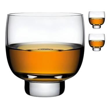 Imagem de NUDE Conjunto de 2 copos de uísque – Malte 250 ml feito à mão cristal sem chumbo pedras antigas copos para uísque, uísque e bourbon – design minimalista, base pesada, conjunto de presente de luxo
