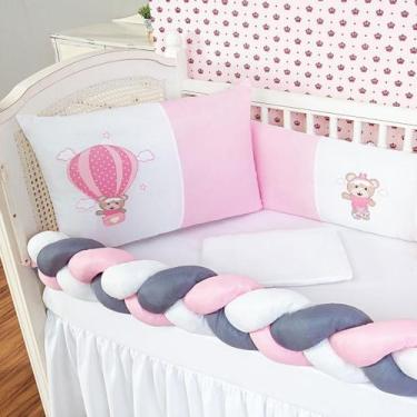 Imagem de Kit Protetor Berço Padrão Americano Ursinho Balão Rosa 6 Pçs - L2m