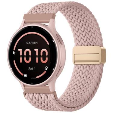 Imagem de IMIVIO Pulseiras magnéticas de nylon trançado de 22 mm compatíveis com Garmin Venu 3/Venu 2, pulseira de substituição elástica ajustável de liberação rápida para Vivoactive 4 de 45 mm/Forerunner 255