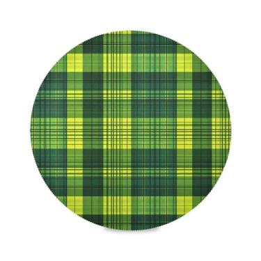 Imagem de Blueangle Jogo americano redondo com estampa xadrez verde, conjunto de 4 tapetes de mesa de poliéster, fáceis de limpar, resistentes ao calor, para mesa de jantar (122)