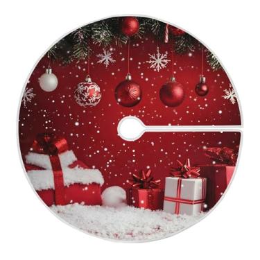 Imagem de SEHANY Saia para árvore de Natal, 122 cm, bola de Natal, flocos de neve, árvore vermelha, decoração de árvore de Natal, tapetes para decoração de festa de Natal em casa