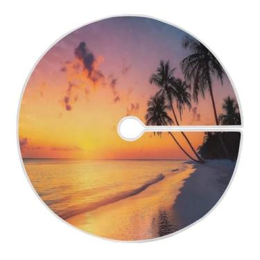 Imagem de Blueangle Saia de árvore de Natal de praia tropical de 120 cm - poliéster macio e resistente a rugas, decoração de férias para festas de Natal, árvore festiva e decoração de casa (557)