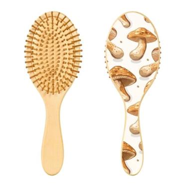 Imagem de SEHANY Escova de cabelo de madeira Forest Mushroom para mulheres e homens, escovas de cabelo de cabeça redonda, escova de cabelo para massagem do couro cabeludo suave e desembaraçadora para todos os
