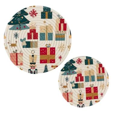 Imagem de Blueangle 2 peças de suporte de panela trivet de desenho animado - conjunto de pegadores de panela de tecido redondo - almofadas quentes trançadas de algodão - porta-copos - tapetes de mesa para