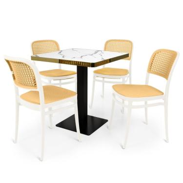 Imagem de Conjunto Mesa De Jantar Quadrada Venezia 70x70cm Branca Com 4 Cadeiras Roma - Branco