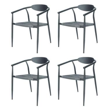 Imagem de Kit 4 Cadeiras Empilhável Isla Fratini Em Alumínio Preto Assento Com Trama De Corda Náutica Preto