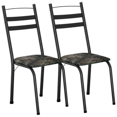 Imagem de Kit 2 Cadeiras Tubular America 061 Preto Assento Floral Dourado Artef