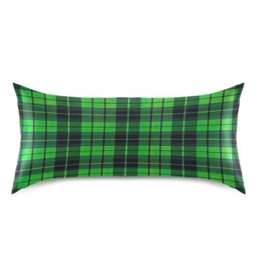 Imagem de Blueangle Fronha de cetim padrão xadrez verde para cabelo e pele, fronha de seda, tamanho king (50,8 x 101,6 cm) - Capas de almofada de cetim refrescantes com fecho de envelope (148)