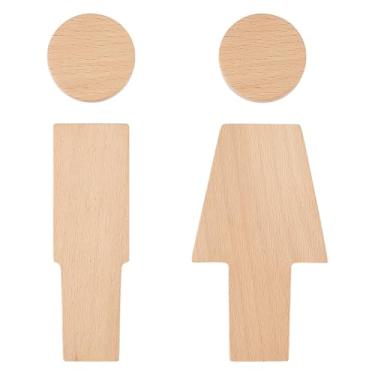 Imagem de WADORN Decalques de banheiro de madeira masculinos e femininos, adesivo de amêndoa branqueada de 17 cm, placa de banheiro masculina e feminina, placas de banheiro para banheiro, banheiro, escritório