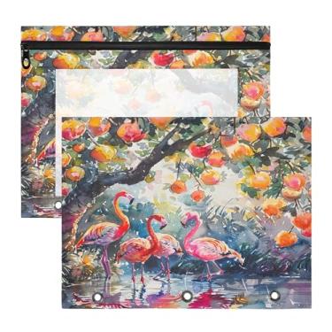 Imagem de SEHANY Pasta de lápis flamingo rosa com 3 anéis - bolsa de documentos com zíper tamanho A4 com janela transparente para sala de aula, escritório, 2 peças