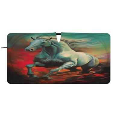Imagem de Blueangle Pára-brisa pintura galopante cavalo - 149.9 cm x 76.2 cm dobrável carro janela frontal blocos pára-sol raios UV viseira de sol (554)