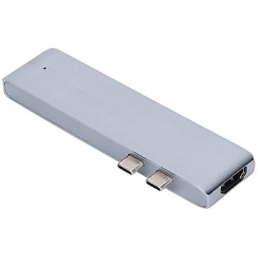 Imagem de SUNGOOYUE Estação de Acoplamento de Hub USB-C 7 Em 2 para Pro e Air, Liga de Alumínio Prateada, 4K, Leitor de Cartão, 2 Portas USB 3.1, 11x3x1cm