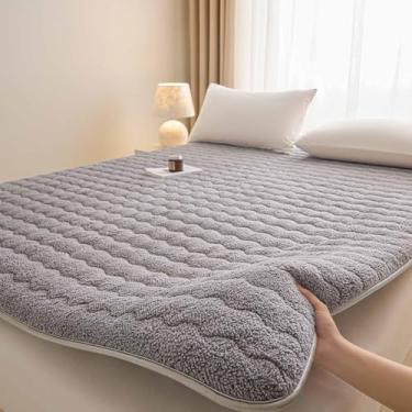 Imagem de Yadlan Colchão de chão japonês, lã de cordeiro e algodão, colchão futon dobrável, tamanho completo (90 x 200 cm), cinza, cinza de pelúcia 120 x 200 cm