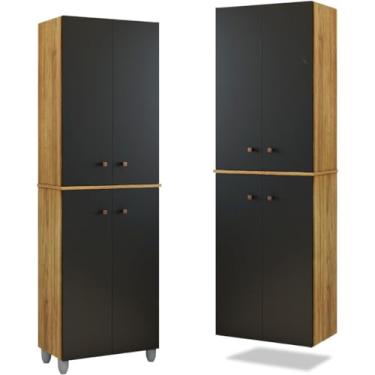 Imagem de Armário Multiuso Organizador Prateleira Suspenso Pés Decoração Sala Quarto Lavanderia Cozinha (Preto/Nature)