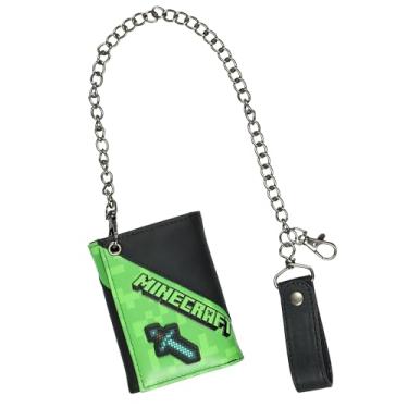 Imagem de Bioworld Carteira Minecraft Creeper e Diamond Sword Design TNT Tri-Fold Snap Chain com alça anexada