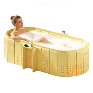 Imagem de jessie Banheira portátil de 143 cm, banheira de gelo dobrável para adultos, banheira de imersão de spa quente de imersão a frio, banheira independente para uso interno e externo (ouro)