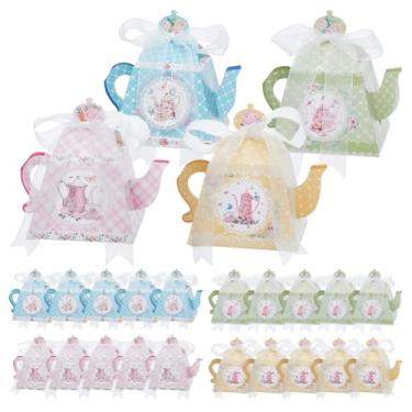Imagem de DICOSMETIC 4 peças, 4 cores, caixas de presente de festa de chá, caixa de lembrancinha de chá, vintage, floral, bule de chá com fita, caixas de presente para decoração de casamento, aniversário
