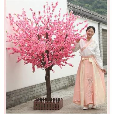 Imagem de LMJYU 2,5 x 2,5 m, flor artificial, flor de cerejeira, flores de seda, trepadeiras falsas, fundo de casamento, decoração de parede 2 x 1,5 m/6,6 x 4,9 pés