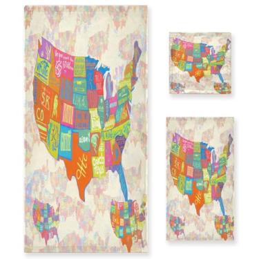 Imagem de STAYTOP Conjunto de toalhas de mapa do mundo colorido, 3 peças, toalha de secagem rápida altamente absorvente para academia, spa, banheiro