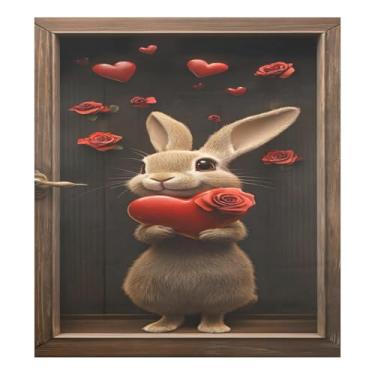 Imagem de Qilmy Dia dos Namorados Amor Coração Coelho Lava-louças Capa Ímã 58 x 66 cm Porta Frontal Decorativas Capas de Geladeira Folha Magnética Adesivo Máquina de Lavar Roupa Painel de Geladeira Decalque